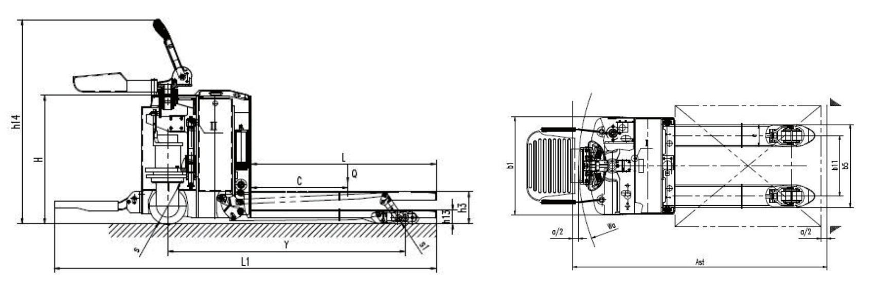 Heavy Duty Battery Pallet Truck drawing